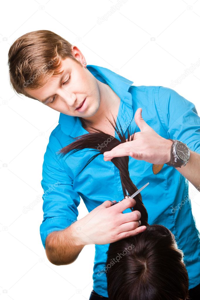 Hairdresser working with scissors