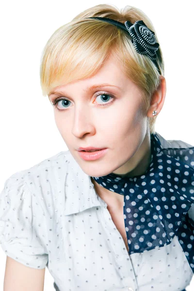 Romantický blond girlon izolované bílé pozadí — Stock fotografie