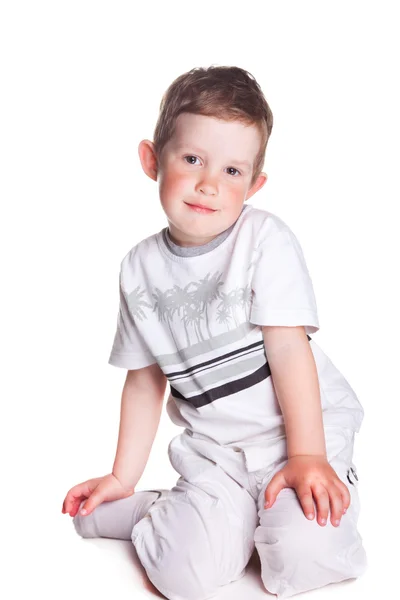 Vackra pojke på isolerade vit — Stockfoto