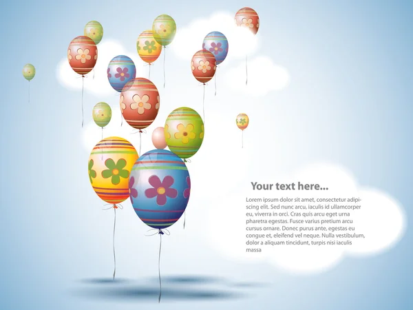 炫彩的复活节彩蛋样式气球在天空上 — 图库矢量图片