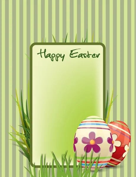 Osterpostkarte mit verzierten Eiern und Gras — Stockvektor