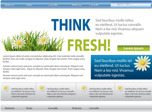 Sitio web azul-verde con flores en hierba — Vector de stock