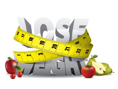 Lose weight text with measure tape and fruits clipart