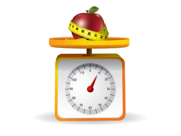 Pomme sur la cuisine échelle alimentaire sur fond blanc — Image vectorielle