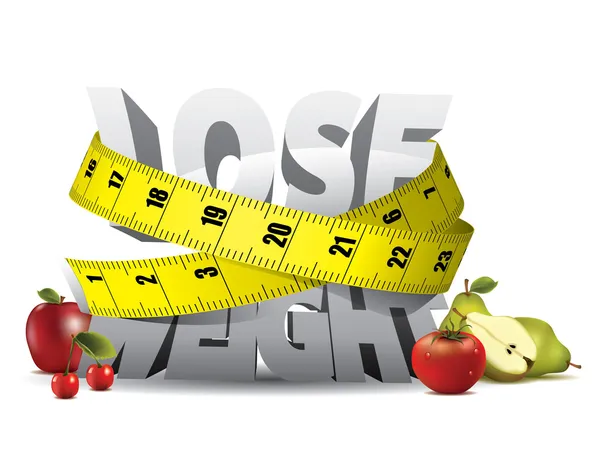 Perdre du poids avec du ruban à mesurer et des fruits — Image vectorielle