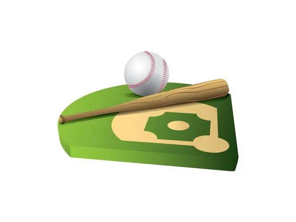 Baseball and bat on 3d field — Stock Vector