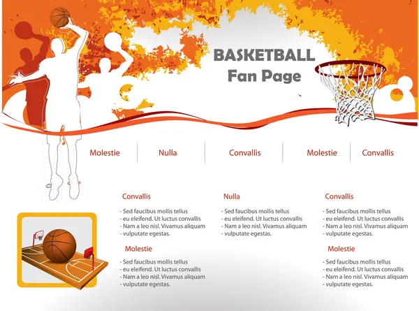 Plantilla de diseño del sitio web del baloncesto — Archivo Imágenes Vectoriales