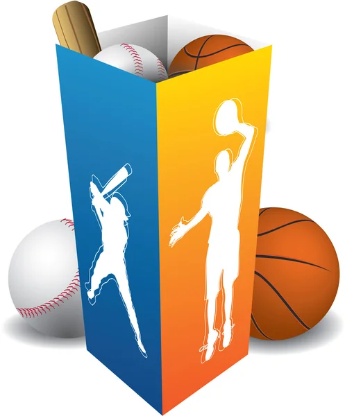 Boîte de joueur de sport avec accessoires — Image vectorielle