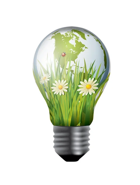 Ampoule avec monde vert à l'intérieur — Image vectorielle