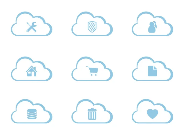 Vektor ikoner för cloud computing — Stock vektor