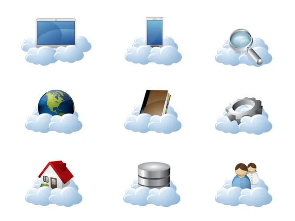 Vektor ikoner för cloud computing — Stock vektor