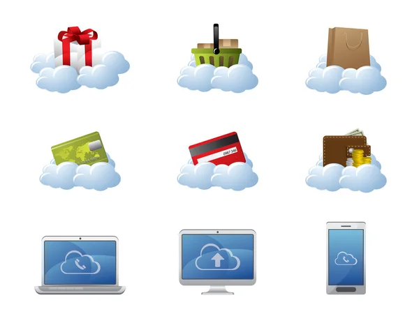 Le commerce électronique dans le Cloud Computing — Image vectorielle