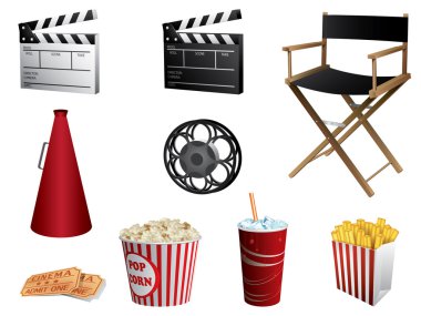 Cinema symbols vector set isolated on white clipart