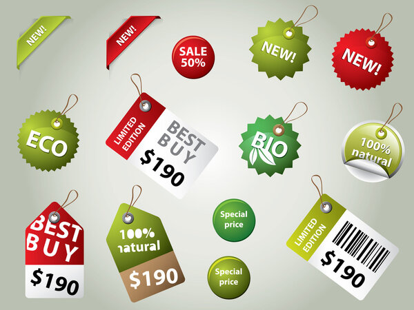 collection of sale labels and badges