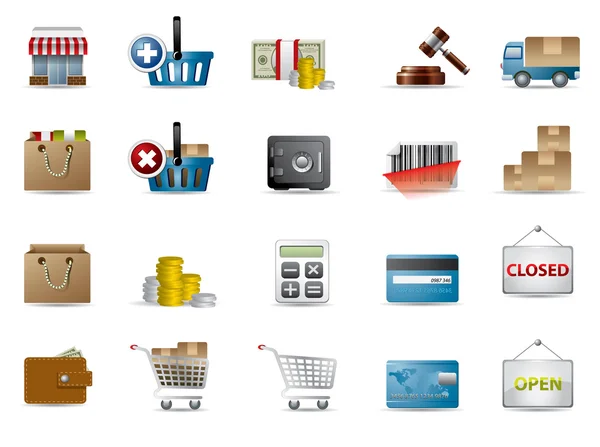 Ícones de compras e comércio eletrônico —  Vetores de Stock