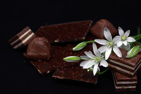 Chocolate y flores — Foto de Stock