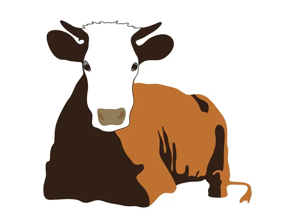 Mentindo silenciosamente bela vaca vermelha com chifres — Vetor de Stock
