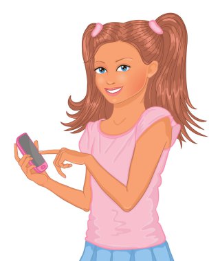 Girl with phone clipart