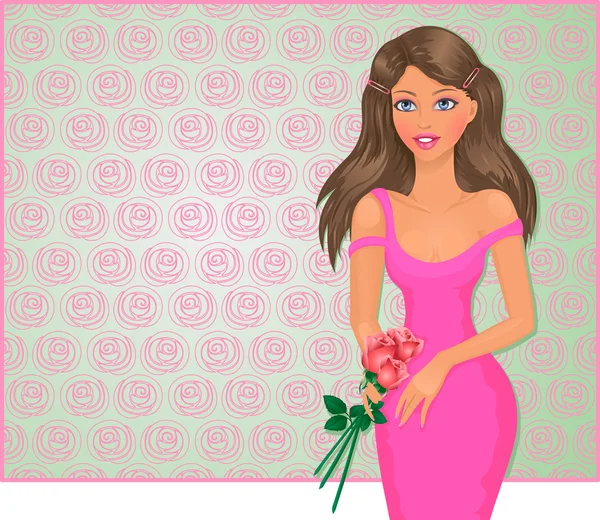 Girl with Roses — Stock Vector