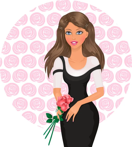 Дівчина з трояндами — стоковий вектор