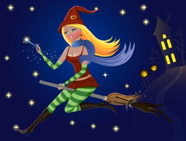 Witch with broom clipart