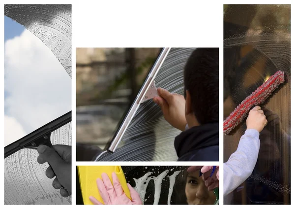 stock image Window cleaner with empty space