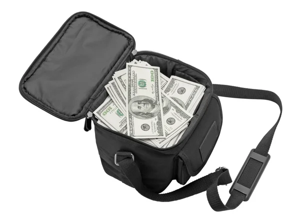 Black bag full of money. — Stock Photo, Image