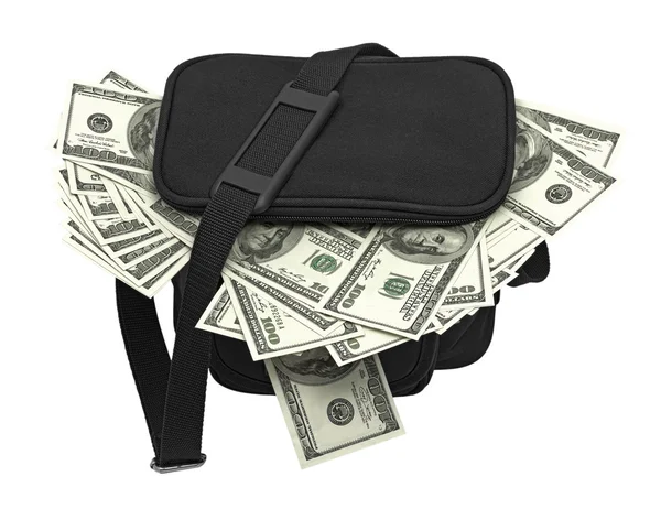 Black bag full of money. — Stock Photo, Image
