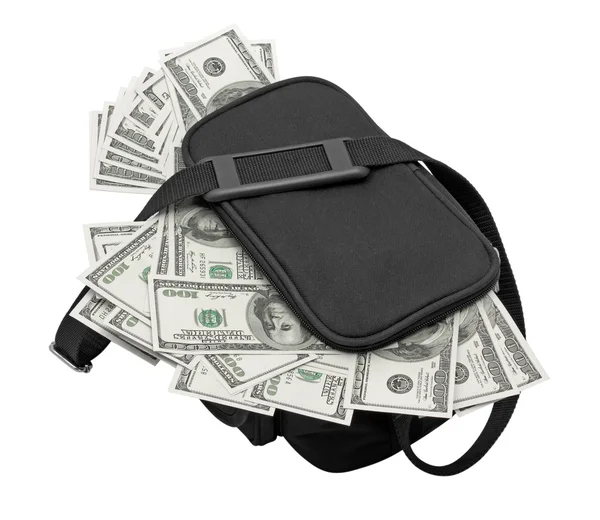 Schwarze Tasche voller Geld. — Stockfoto