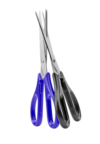 Две ножницы с пластиковыми ручками . — стоковое фото