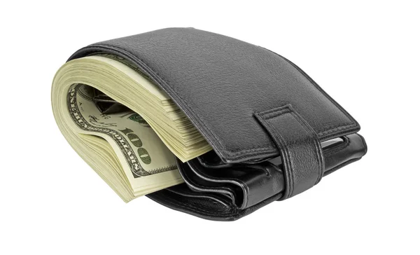 Carteira de couro preto com dinheiro — Fotografia de Stock