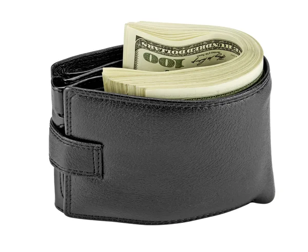 Zwart leren portemonnee met geld — Stockfoto