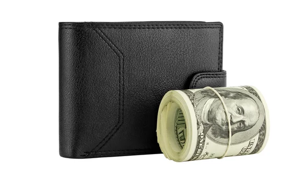 Чорний шкіряний гаманець з грошима — стокове фото