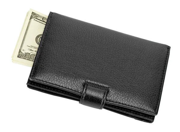 Svart läder plånbok med pengar — Stockfoto