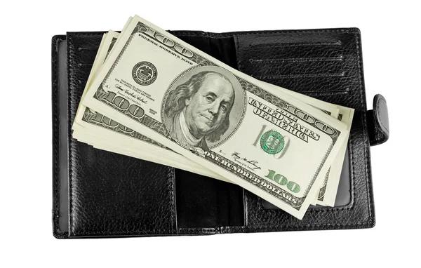 Siyah deri cüzdan ve para. — Stok fotoğraf