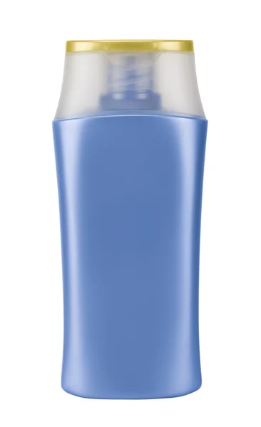 Голубая бутылка шампуня — стоковое фото