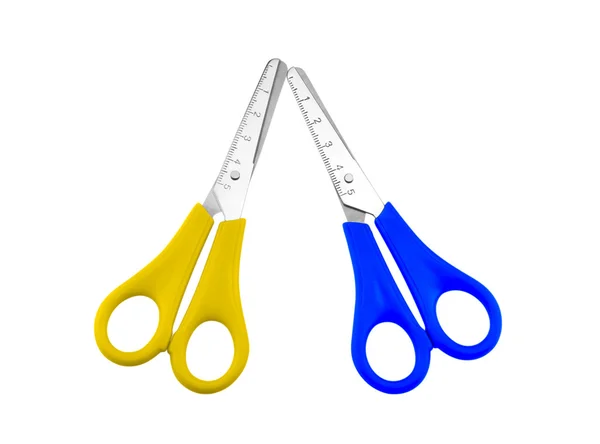 Two of scissors with plastic handles. — Stok fotoğraf