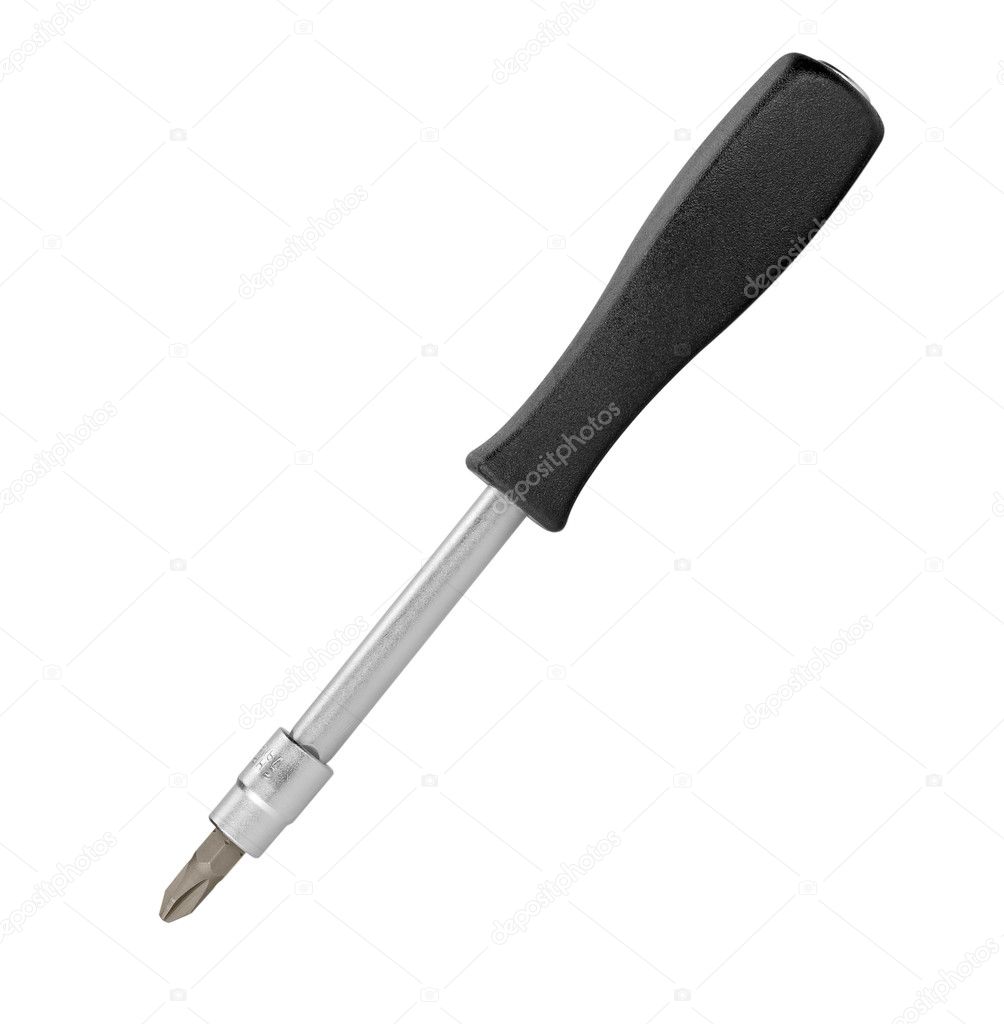Black screwdriver with interchangeable tips.