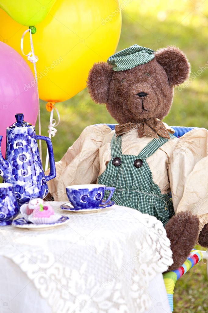 Cute bear at tea party