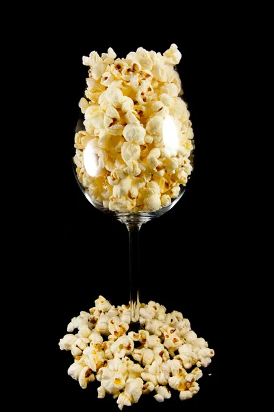 Wine glass with popcorn — Stock Photo, Image
