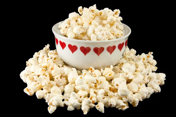Popcorn in a heart bowl — Stock Photo, Image