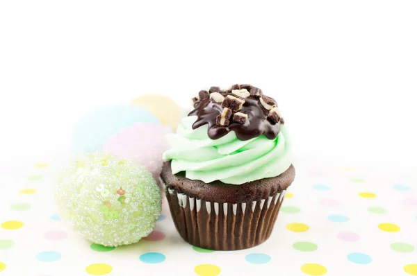 Easter Mint Chocolate Cupcake — Stock Photo, Image
