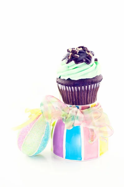 Easter Mint Chocolate Cupcake — Stock Photo, Image