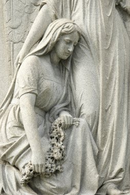 Statue of Mourning Woman at Cemetery clipart