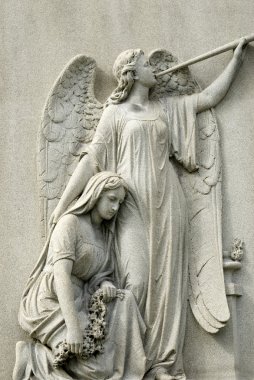 Marble Statue of Mourning Woman and Angel clipart