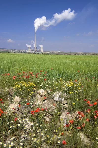 stock image Thermal power stations and field