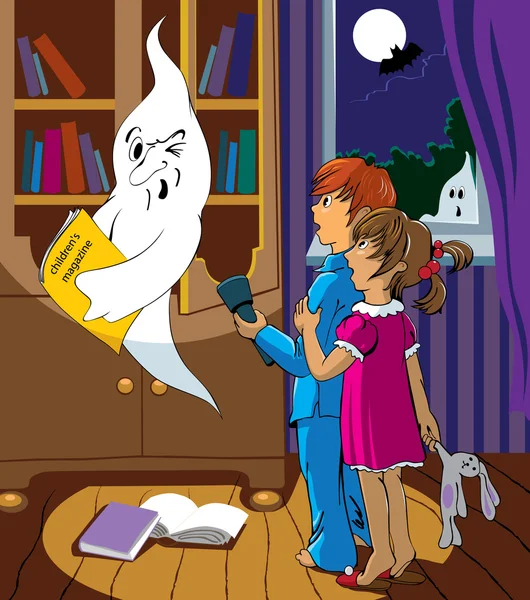 Enfants et un fantôme — Image vectorielle