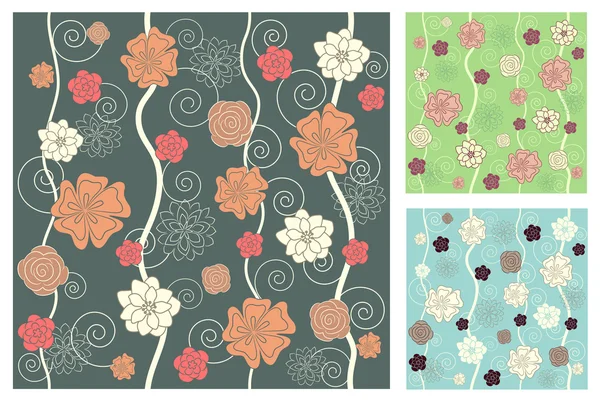 Set of floral seamlesses — Stock Vector