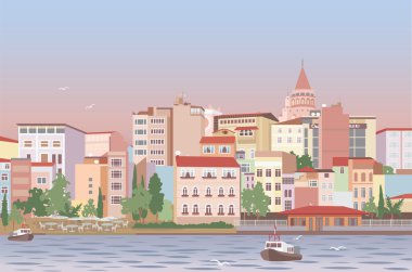 Town in morning clipart