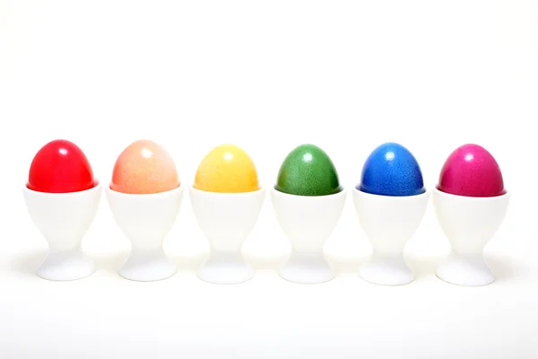 stock image Six easter eggs in eggcups